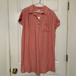 Wonderly Coral Pin Striped Shirt Dress Large
